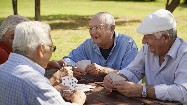 Idosos jogando cartas no parque